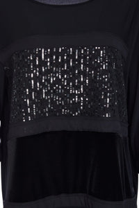 ORA ORW25128 Round neck mix top with sequined panel