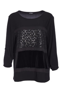ORA ORW25128 Round neck mix top with sequined panel