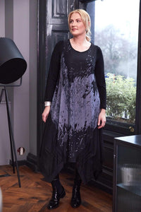 ORA ORW25161 Soft mesh print round neck dress with jersey underdress