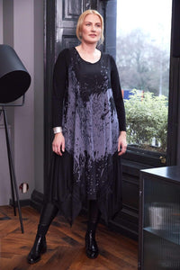 ORA ORW25161 Soft mesh print round neck dress with jersey underdress