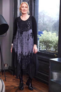 ORA ORW25161 Soft mesh print round neck dress with jersey underdress