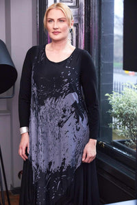 ORA ORW25161 Soft mesh print round neck dress with jersey underdress