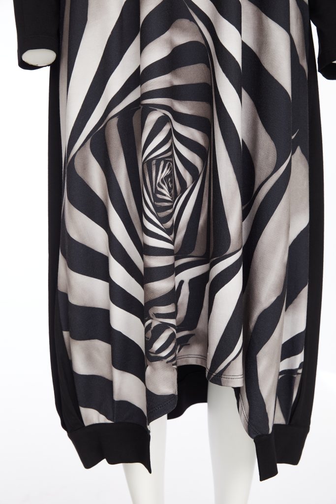 ORA ORW25167 V neck  print dress with cut away hem and neckscarf