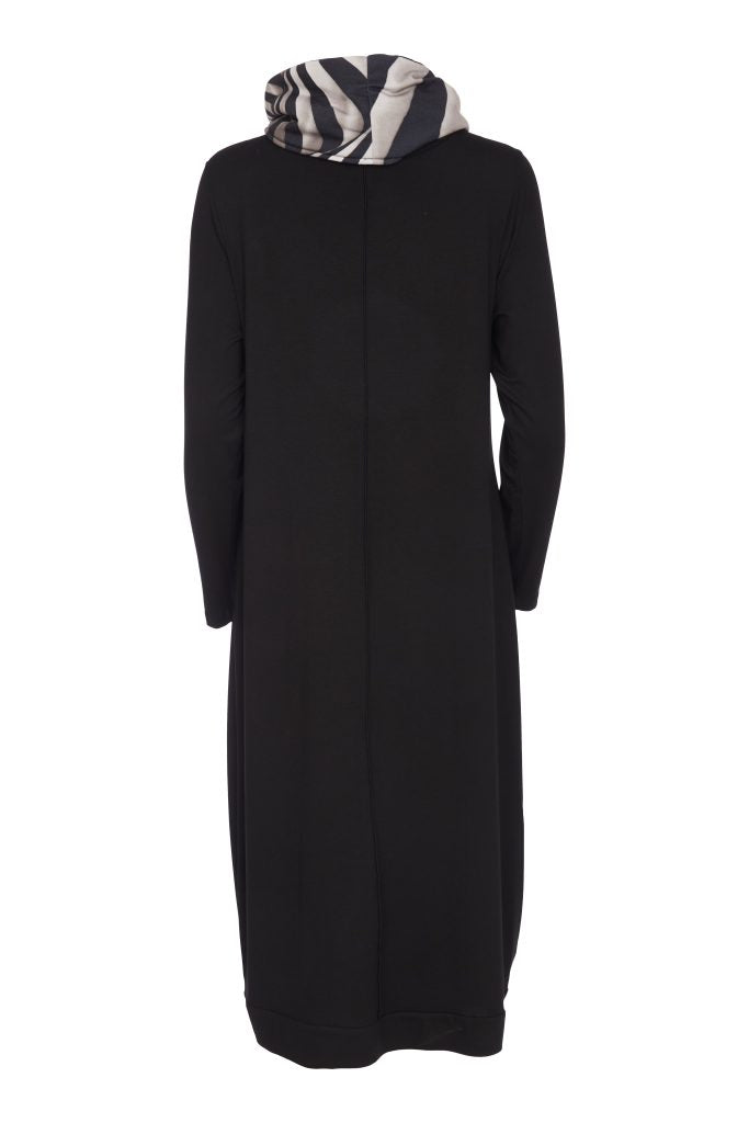 ORA ORW25167 V neck  print dress with cut away hem and neckscarf