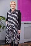 ORA ORW25167 V neck  print dress with cut away hem and neckscarf