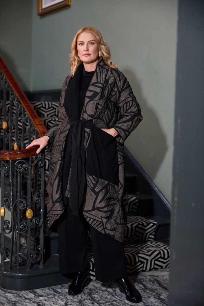 ORA ORW25173 Embossed jacquard jacket with tie at front and contrast panel