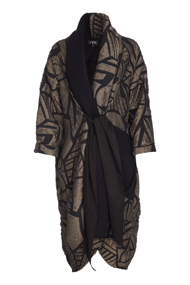 ORA ORW25173 Embossed jacquard jacket with tie at front and contrast panel