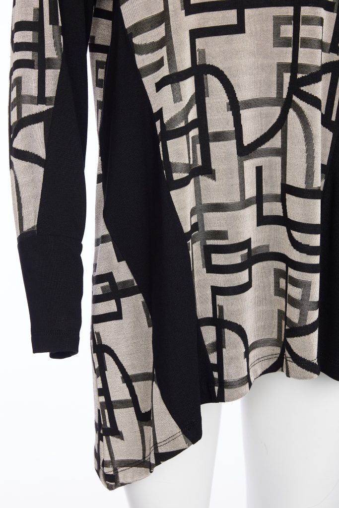 ORA ORW25180 Geometrical print angle hem top with contrast panels