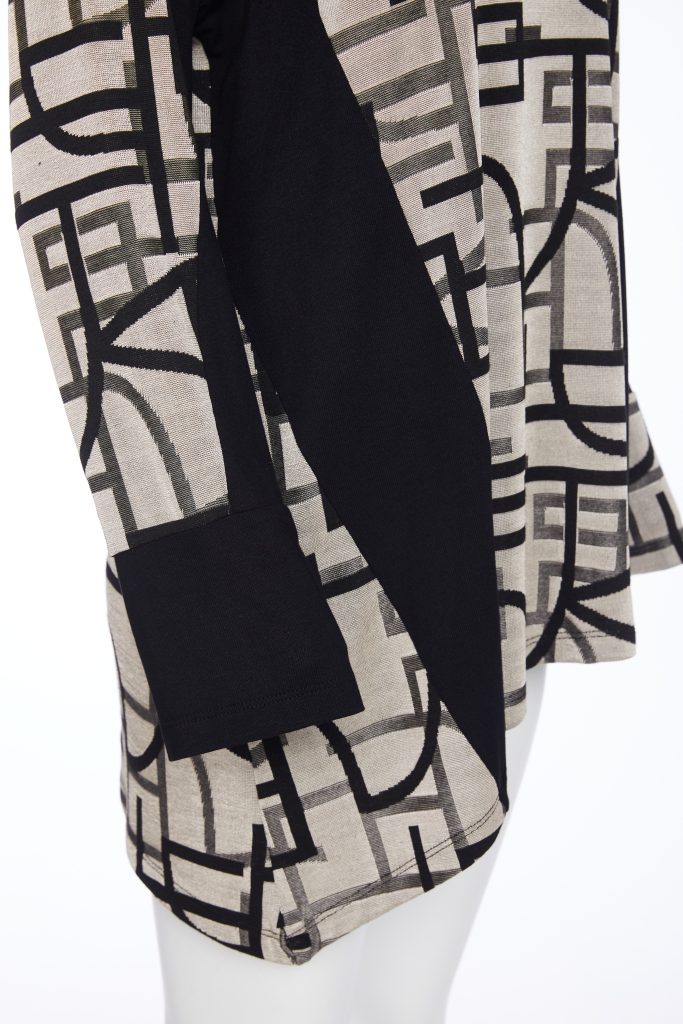 ORA ORW25180 Geometrical print angle hem top with contrast panels