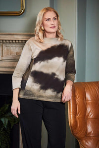 ORA ORW25189 Spray effect print raised neck top