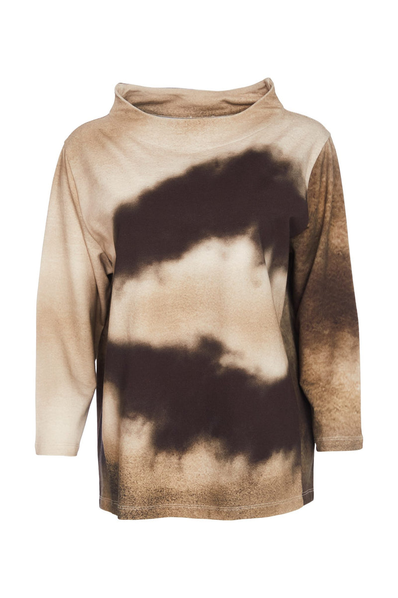 ORA ORW25189 Spray effect print raised neck top