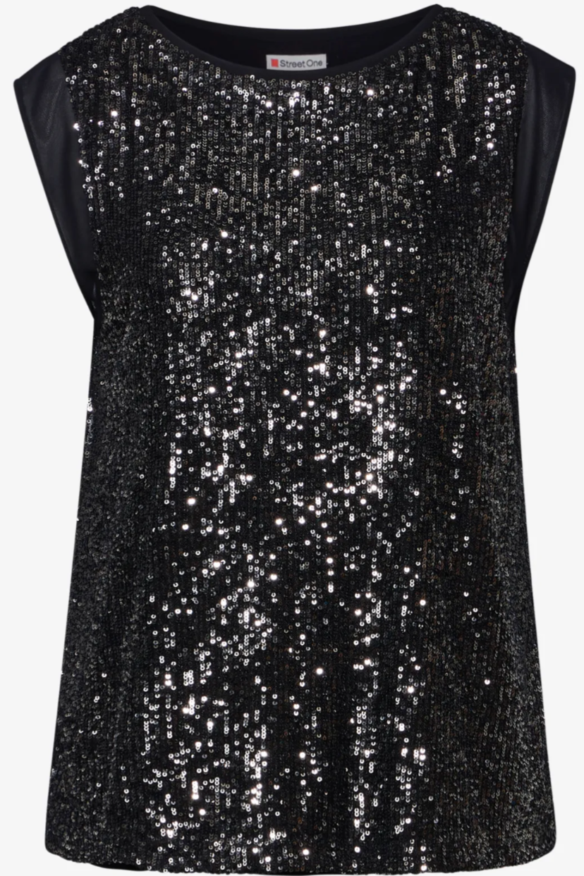 345220 Sparkling Silver Party Sequins Top With Chiffon Shoulder Street Nina s Boutique