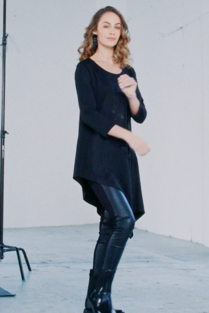 NAYA NAW25122 Placement print round neck top with dipped hemline