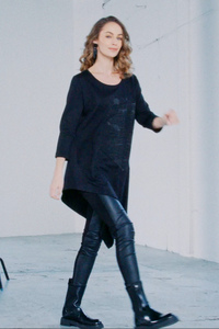 NAYA NAW25122 Placement print round neck top with dipped hemline