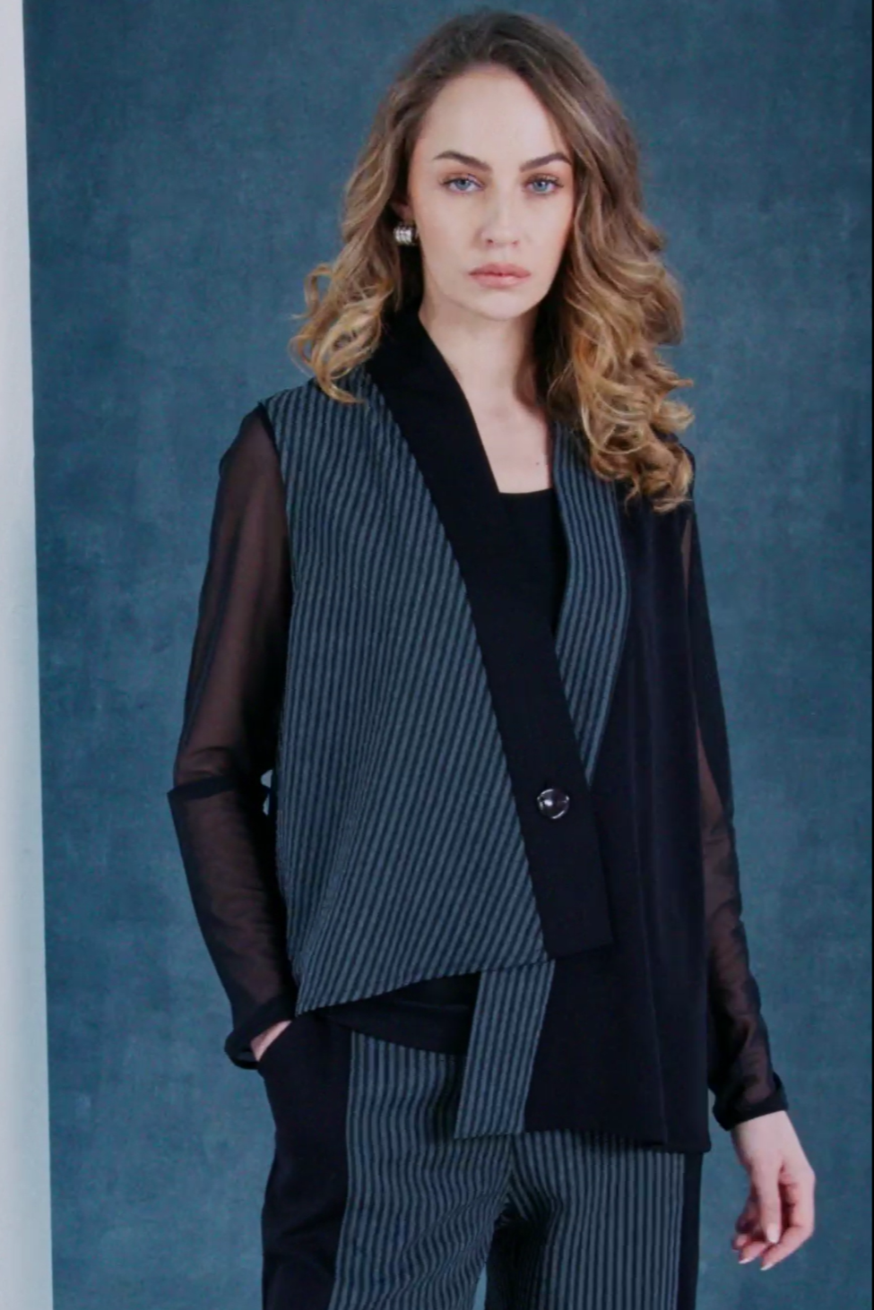 NAYA NAW25219 Stripped trouser with contrast side panels and hem cuff