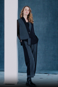 NAYA NAW25219 Stripped trouser with contrast side panels and hem cuff