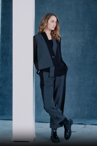 NAYA NAW25219 Stripped trouser with contrast side panels and hem cuff