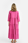 41-2020-1098-A BRIGHT PINK Milano Maxi Dress With Collar+Placket3/4 Sleeves