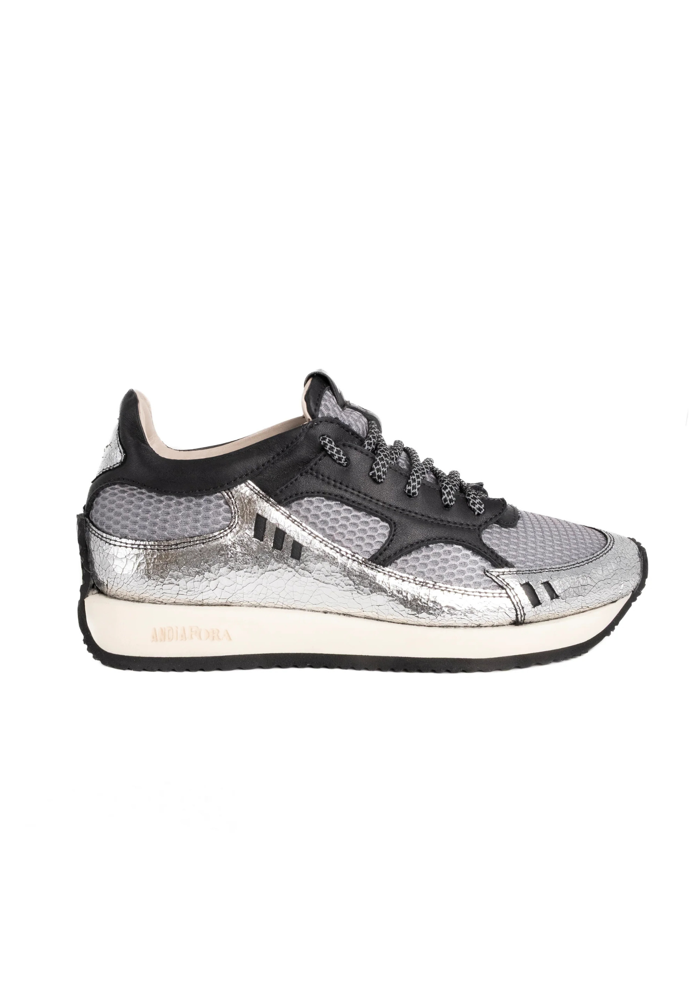 Andiafora Hoty Cracked Silver Ladies leather Shoes With Rubber Soles