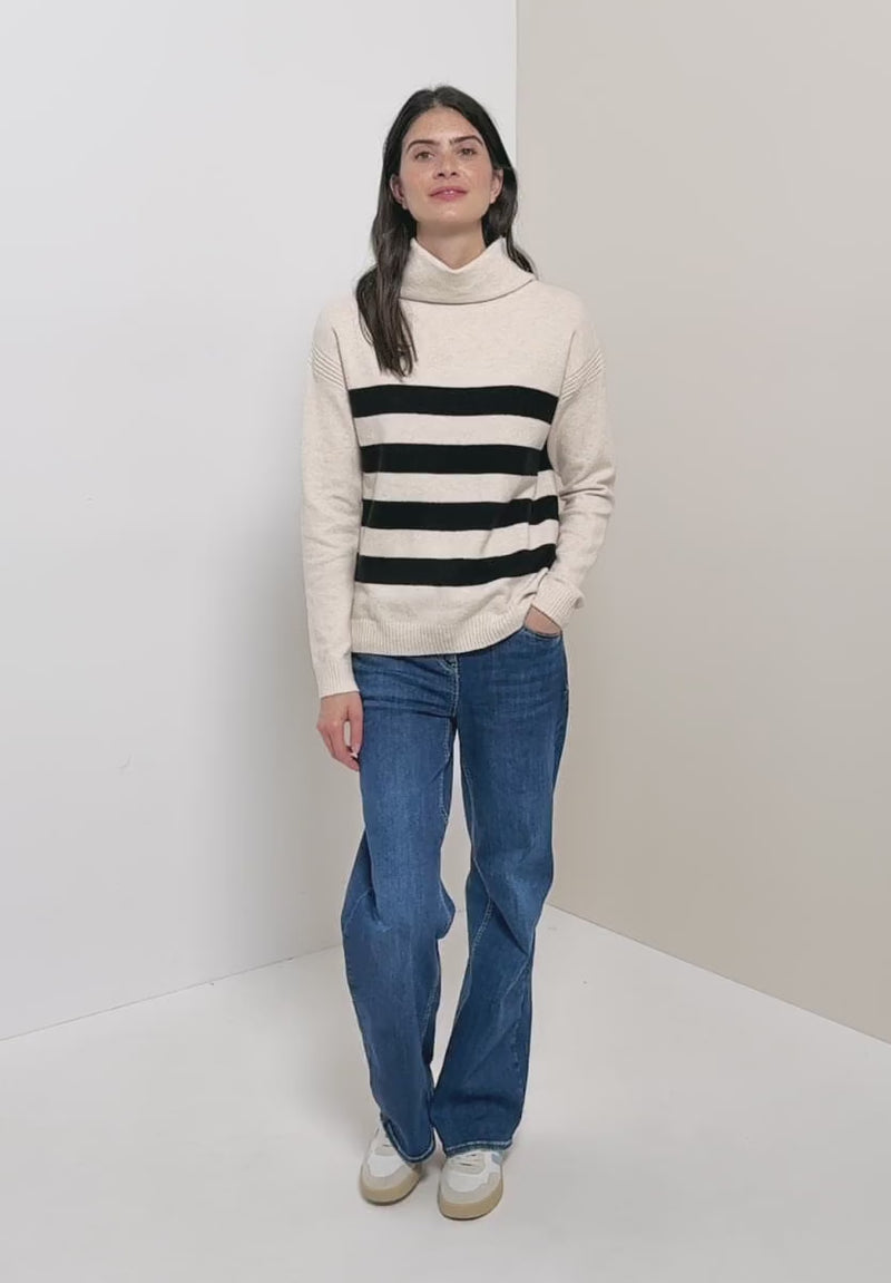 CECIL 303395 Gemütlicher Rollkragenpullover mit Streifen