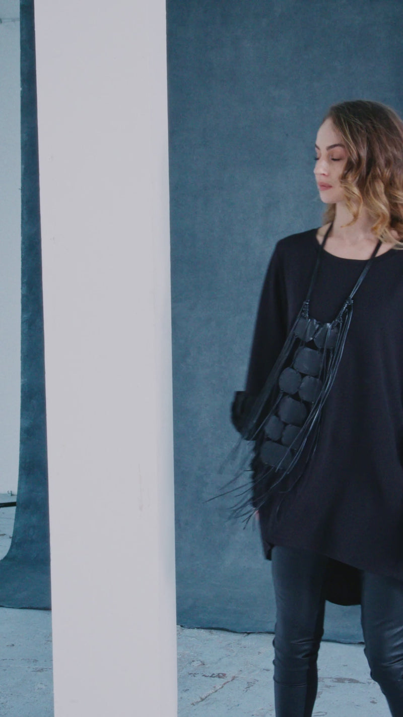 NAYA NAW25305 Curved Hemline Tunic Top With Contrast Ruched Cuff