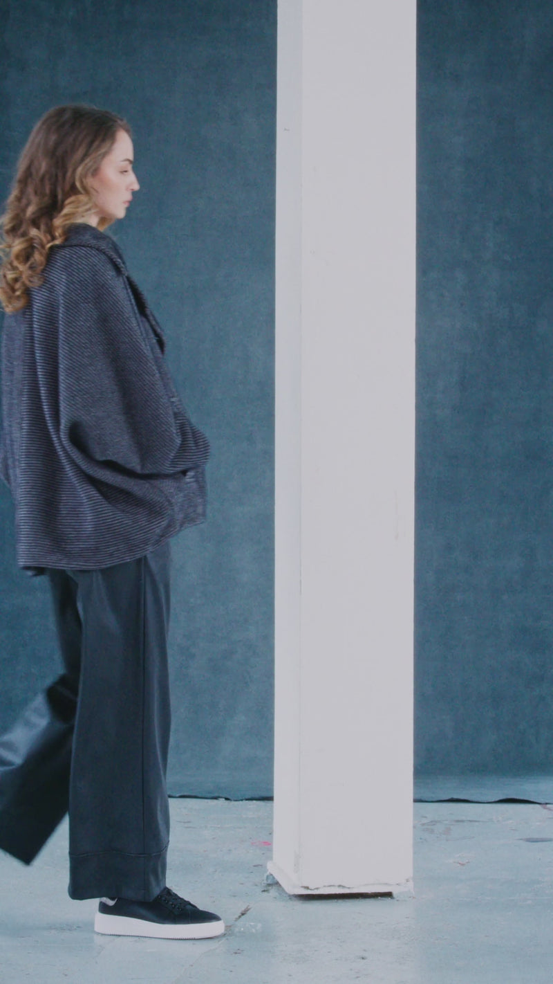 NAYA NAW25260 Wide leg leatherette trouser with band at hem