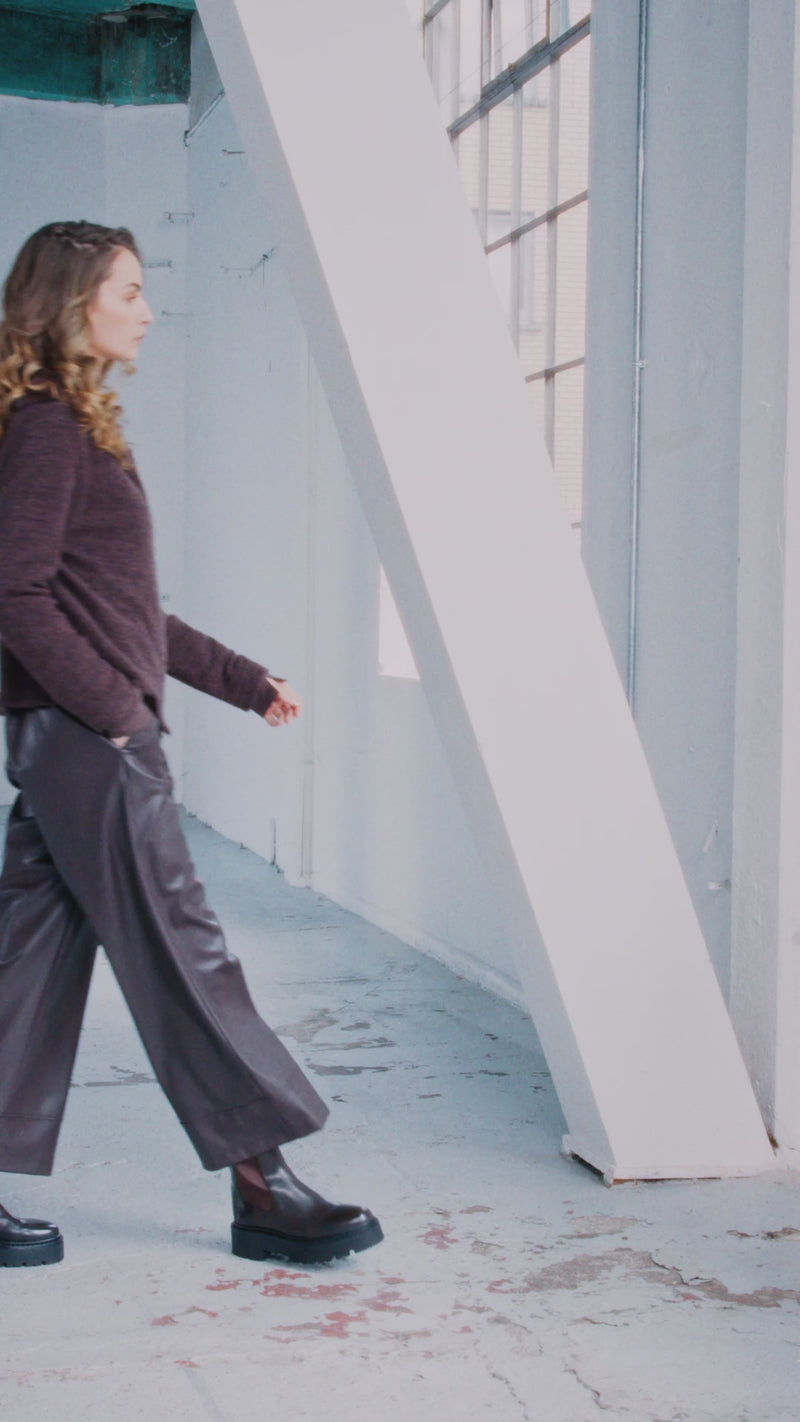 NAYA NAW25260 Wide leg leatherette trouser with band at hem