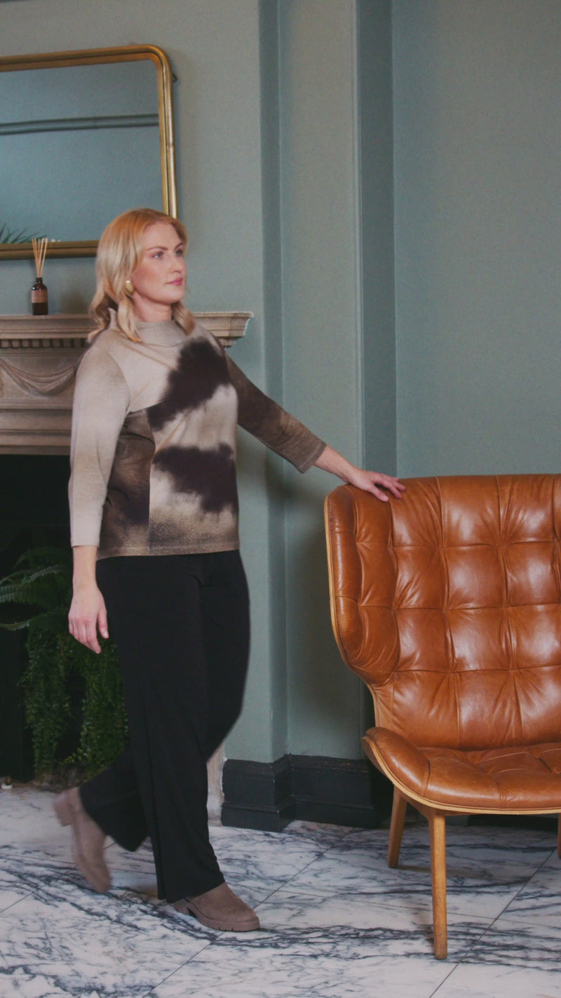 ORA ORW25189 Spray effect print raised neck top