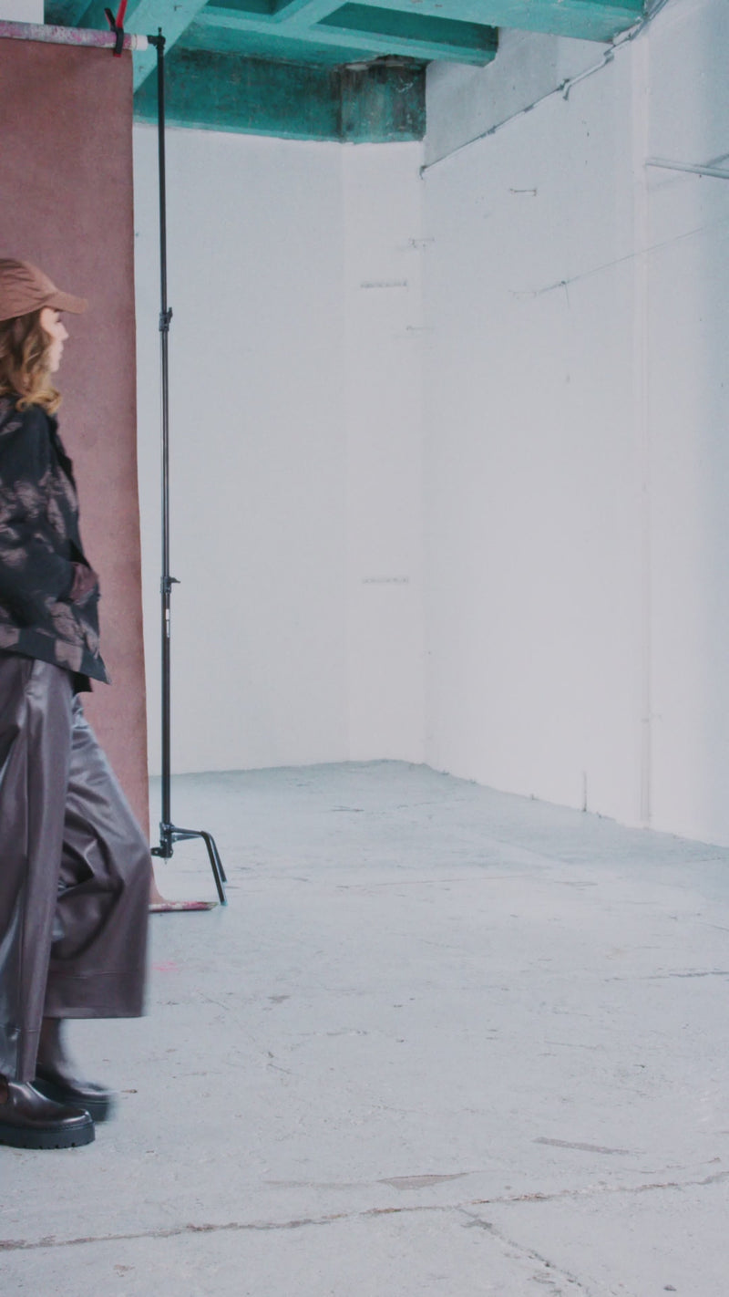 NAYA NAW25260 Wide leg leatherette trouser with band at hem